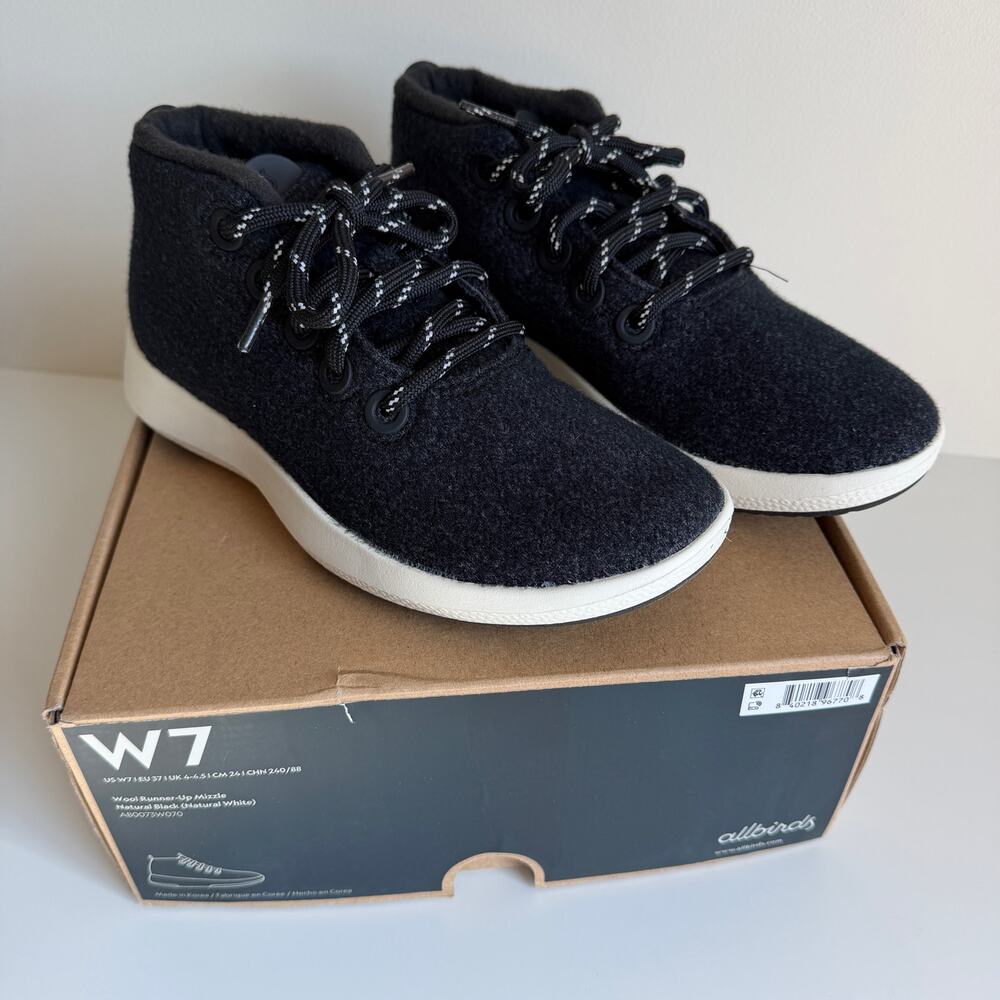 NWB Allbirds Women's Wool Runner-Up Mizzles Sneakers Shoes Black Gray Size 7